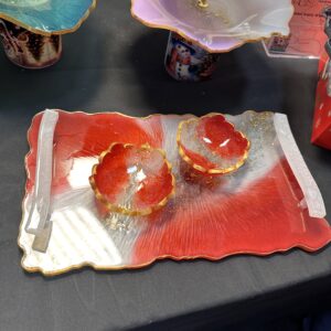 Handgemachtes Serviertablett aus Epoxidharz | Set mit 2 Schalen | Weihnachtliches Resin Tablett